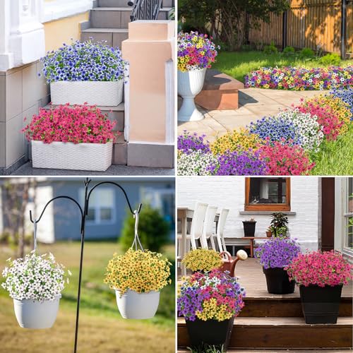 Bassion 20 Bundles Artificial Flowers for Outdoors Decorations, UV Resistant Faux Plants Fake Silk Flowers for Outside Daisy Hanging Planters Window Box Front Door Porch Patio Yard Home Decor - color: Multi Color