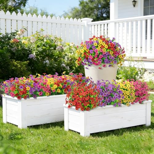 20 Bundles Artificial Flowers for Outdoors, Fake Silk Flowers UV Resistant Faux Realistic Plastic Plants for Spring Summer Porch Patio Garden Planter Window Box Home Decor, Mixed Color - color: Mixed Color