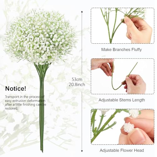 N&T NIETING Babys Breath Artificial Flowers Bulk, 15Pcs Fake Gypsophila Bouquet Flowers Real Touch Faux Babies Breath Arrangement for Wedding Floral Party Home Centerpieces Vase Decoration, White - color: White, size: 15pcs