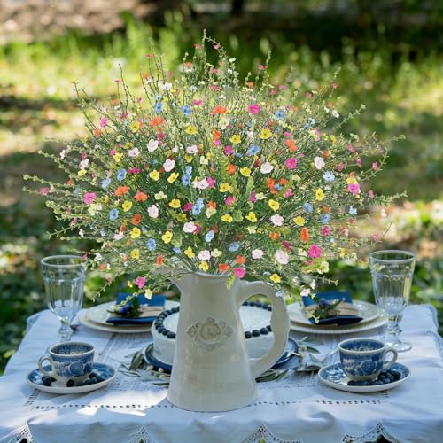 4 Bunches Artificial Flower Silk Fake Wildflowers Bouquet for Bedroom Kitchen Bathroom Home Garden Patio Hanging Planters and Other Interior Decorations (Mixed Colors) - color: 4pcs