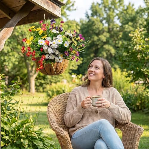 Artificial Flowers for Outdoor, 6 Bundles Mix UV Resistant Fake Flowers | No watering needed,Fade resistant,Bendable & flexible,Easy DIY freely,Maintain beauty long-term,Brighten up any space - color: 6pcs-mix