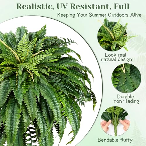 MARTINE MALL 2Pcs 48''/ 88 Leaves XXL Large Fake Ferns Artificial Ferns for Outdoors, UV Resistant Faux Boston Fern for Outdoor Planter Realistic Hanging Artificial Fake Plants for Porch Patio - color: Green-b, size: 2 PCS