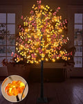 Uieke 6FT 96LED Lighted Thanksgiving Eucalyptus Tree Artificial Tree with 24PCS Pumpkin Lights 8 Modes Thanksgiving Fall Decorations for Home Autumn Decor Indoor Outdoor - style: 6FT Fall Tree(1Pack)