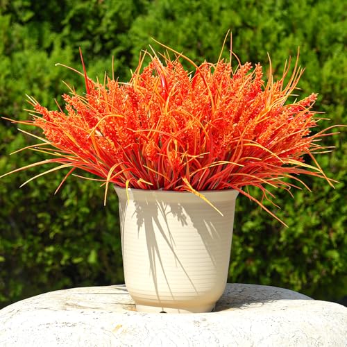 20 Bundles Artificial Plants Outdoor, UV Resistant Fake Flowers, Realistic Faux Lavender Shrubs for Porch Garden Window Box Home Decoration (Fall Orange-red) - color: Fall Orange-red