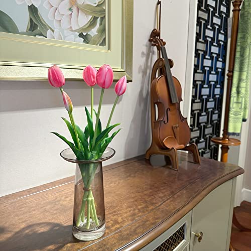 16-inch Premium Real Touch Fake Tulips, Artificial Flowers with Buds, Flexible Stem Easy to Shape, Faux Tulips (Vase not Included), 5-Pack Set of Vibrant Pink - color: Vibrant Pink