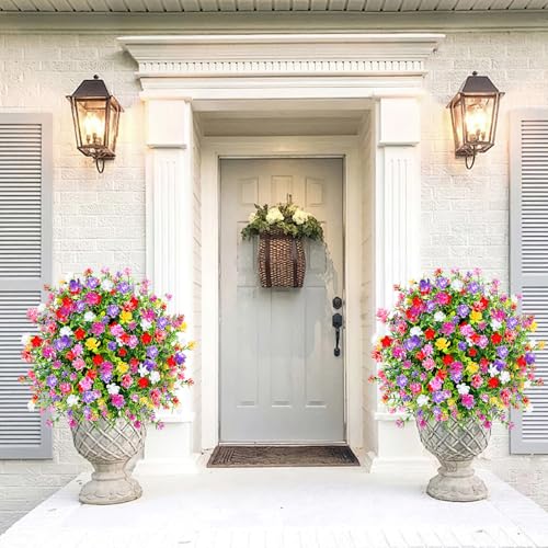 ENVEN Artificial Boxwood Topiary Ball Trees with Ground Spikes UV Resistant Faux Greenery Shrubs Fake Shrubs for Outdoors, Realistic Faux Plants Bushes for Garden Porch Yard Patio Decor (Multi) - color: Multi Color