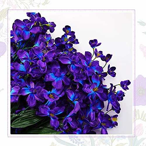 Waydress 16 Pieces 27 Inches Artificial Orchid Flowers Faux Orchids Silk Flowers for Wedding Dinning Home Restaurant Decoration Bridal Bouquet Corsage Boutonniere Wreath Decor (Blue-Purple) - color: Blue-purple