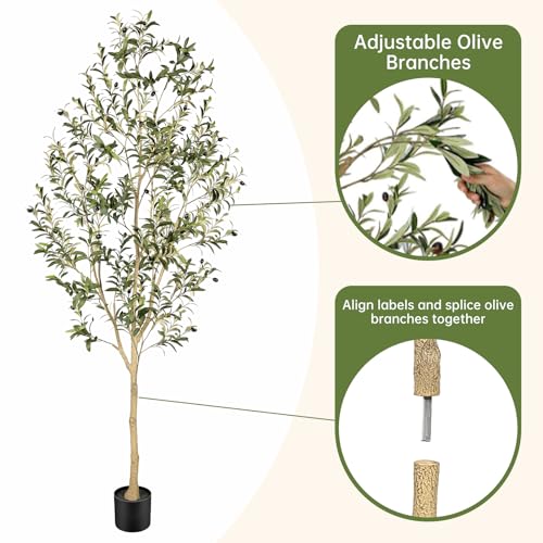 Realead Faux Olive Tree 7ft - Realistic Olive Trees Artificial Indoor with Natural Trunk and Realistic Leaves- Tall 7 Feet Fake Olive Tree for Home Office Décor - size: 7ft