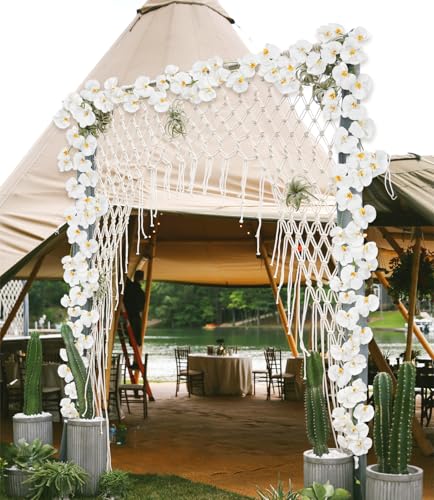 7.38ft White Orchid Garland Real Touch Latex Orchid Vine Hanging Artificial Orchids for Home Party Wedding Room Birthday Christmas Wall Arch Decor(White) - color: White