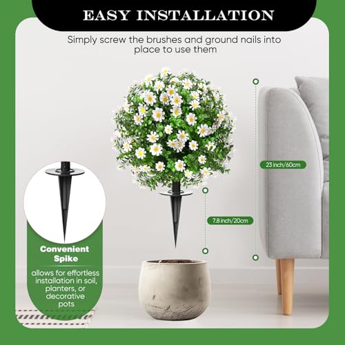 FAJUNZH Artificial Topiary Bushes for Outdoors with Spike, Boxwood Ball Fake Shrubs UV Resistant Faux Plants for Indoor Outdoor Fall Thanksgiving Halloween Decor (Sunflower Boxwood White -2 Packs) - color: Sunflower Boxwood White