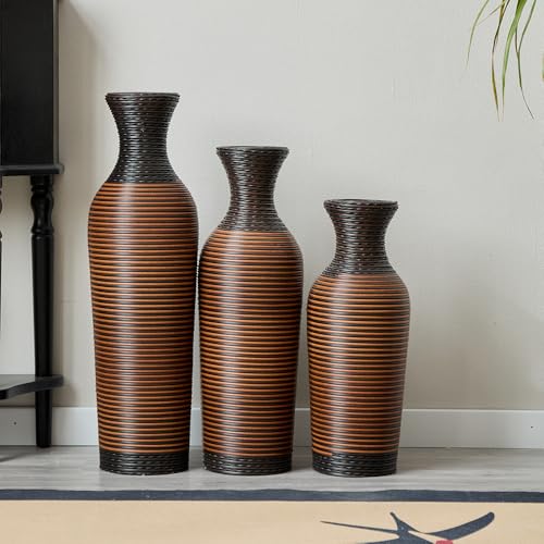 Floor PVC Decorated Vases Set of 3 for Gorgeous Home Decoration Large Classic PVC Vases 19.6in/23.6in/27.5in Height (Black+Brown) - color: Black+brown