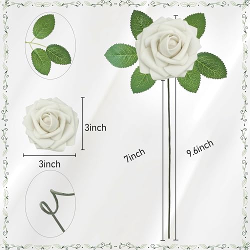 Artificial Flowers, 25pcs Artificial Rose for DIY Bouquets Arrangement, Sand White Rose Flowers Foam Fake with Stems for Wedding Shower Party Floral Arrangements Tables Home Decorations - color: Sand White, size: 25pcs