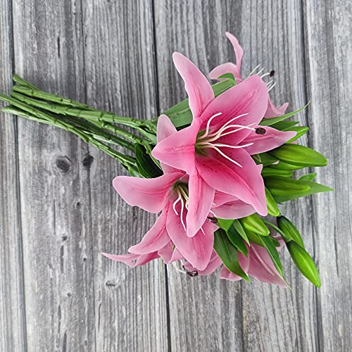 7 Pcs Artificial Lily Flowers Artificial Lilies Flowers for Home Wedding Bouquets Home Hotel Party Decor Graves Arrangement (Red) - color: Red