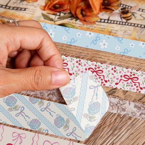 16 Rolls Vintage Washi Tape Set with Bowknot Patterns, Decorative Scrapbook Tape for Journaling Supplies, DIY Crafts and Bullet Journals - color: Pink