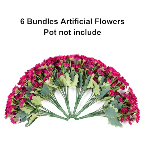 Daisy Artificial Flowers for Outdoors Decoration, 6 Bundles Fake Plants Flowers Bouquet Faux Flowers for Outdoor Planter Look Real UV Resistant Silk Flowers for Outside Garden Porch Patio, Dark Red - color: Dark Red