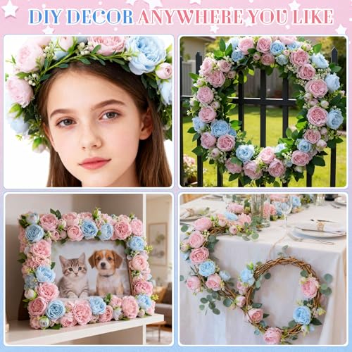 Geosar 8 Bundles Artificial Peonies Flowers Fake Silk Peony Bouquet Faux Peonies Flowers Bulk for Decoration Vase Floral Arrangements Wedding Party Table (Light Pink,Light Blue) - color: Light Pink, Light Blue