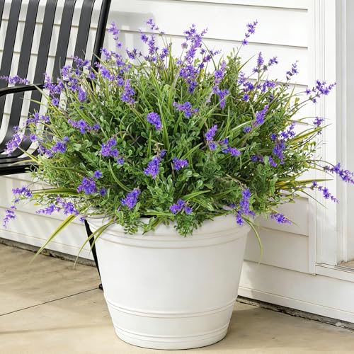 Hrobek Outdoor Faux Plants UV Resistant - 12 Bouquets Realistic Artificial Monkey Grass Greenery for Patio Garden Front Porch Decor Weatherproof Fake Plants for Outside - color: Purple