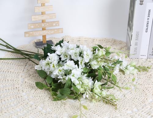 8PCS White Artificial Delphinium Flowers with Clematis Greenery Long Stem Flowers 29.5" Larkspur Artificial Flowers for Wedding Centerpieces Silk Flowers for Home Decor Indoor (White) - color: White