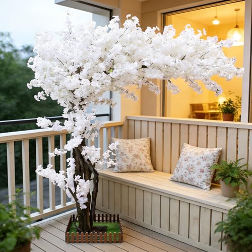 10FT Large Artificial Cherry Blossom Trees White for Home Decor Indoor Outdoor,Arbol De Cerezo Artificial Grande,Faux Fake Cherry Blossom Tree for Garden Party Wedding - color: White, size: 10x8.2ft