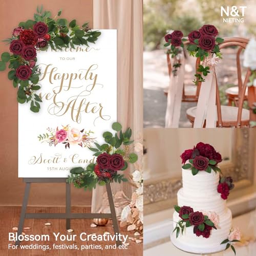 N&T NIETING Artificial Flowers - Fake Flowers Dark Red Roses Perfect DIY Wedding Bouquets Centerpieces Bridal Shower Party Home Flower Arrangement Decorations, 50Pcs - color: Dark Red, size: 50pcs