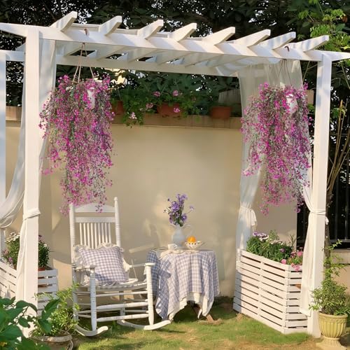 RECUTMS Artificial Hanging Leaves Plants 6Pcs Indoor Fake Flower Swags Faux Vines Ivy Leaves Plastic Greenery Resistant Plastic for Wall Wedding Party Porch Garden Decoration(Fuchsia) - color: Fuchsia-6pcs