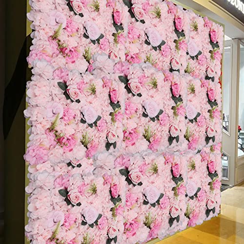 Flower Wall Panel Set, 12 Pcs Light Pink Artificial Dahlia Rose Flower Mat Backdrop, Silk Floral Panels for Decoration 24x16 Inch - color: Light Pink