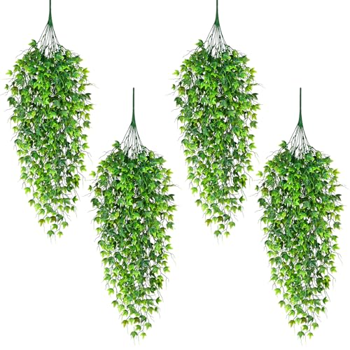 Waipfaru Artificial Hanging Ivy for Outdoors, Fake Hanging Plants, 4pcs Faux Ivy Pothos Vines Greenery for Wall Home Bedroom Living Aesthetic Kitchen Office Aesthetic Kitchen Indoor Outdoor Decor - color: Ivy, size: 4Pcs Plants