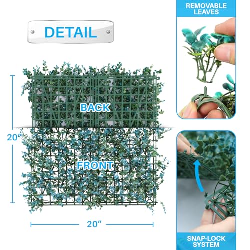 Patio Paradise Artificial Greenery Grass Wall Panels, 20"x20" (6pc) Faux Grass Boxwood Backdrop Fake Ivy Privacy Screen Green Hedge for Indoor Outdoor Décor, Blue Buxus - color: Blue Buxus, size: 20"x20"