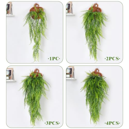 RECUTMS Artificial Hanging Plants 4 Pcs Ferns Plants Large Faux Artificial Hanging Plants Wall Plants Fake Ivy Room Decor Home Garden Wedding Party Indoor Outdoor Decorations(Green) - color: Green-4pcs