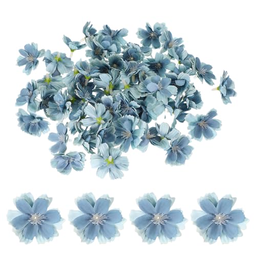 PATIKIL 100 Pcs Fake Silk Flower Heads, 1.6 Inch Artificial Cherry Blossom Faux Flower Heads for DIY Craft Wedding Party Home Wreath Decoration, Blue - color: Blue