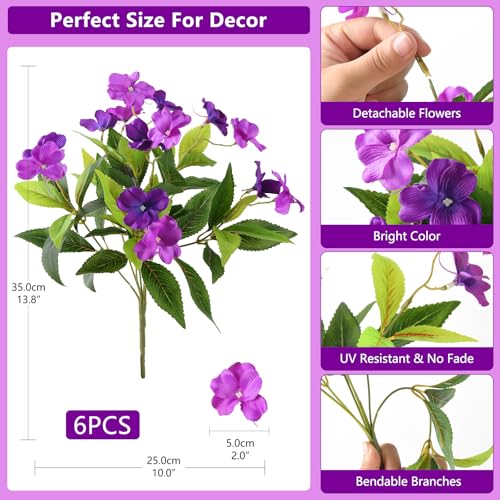 Hommyea Artificial Fake Flowers for Outdoor, 6 Bundles UV Resistant Faux Plants Decoration Silk Flowers No Fade Plastic Flowers for Outside Planters Home Porch Patio Yard Garden Decor(Purple) - color: Dark&light Purple