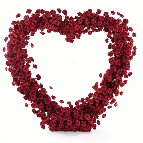 Heart-Shaped Rose Flower Arrangement - Floral Decor for Wedding Arch, Proposal, Party & Event Backdrops, Indoor Outdoor Use（Stand NOT Included） (red) - color: red