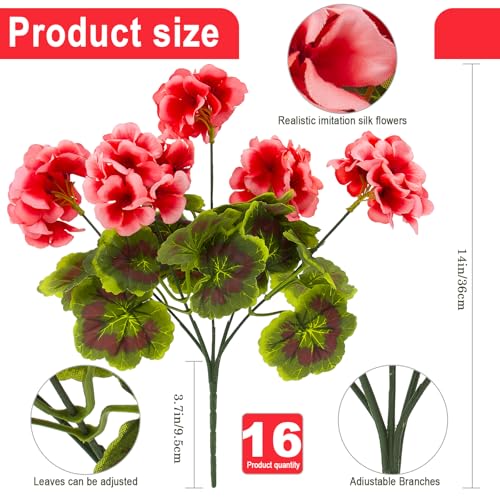 lovemoon 16 Pcs Artificial Geranium Plant Realistic Silk Flowers for Outside UV Resistant Faux Geraniums Flowers for Indoor Outdoor Home Garden Office Decoration (16, Peach) - color: Peach