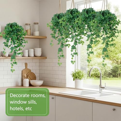 2 Pcs 43 Inch Artificial Hanging Plant Bush Faux English Ivy Plant Fake Ivy Vine with Green Leaves for Wall House Room Patio Indoor Outdoor Home Wedding Decor DIY Craft