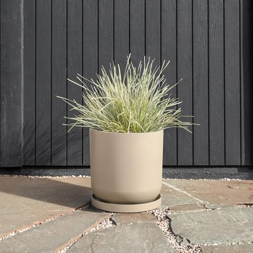 Veradek Mason Series Lima Planter - Round Planter for Indoor or Outdoor Porch/Garden | Made from Plastic-Stone Composite with Drainage Holes | Modern Décor for Succulents, Flowers, Small Plants - color: Sand, size: 15 inches - 2 Pack with Saucers