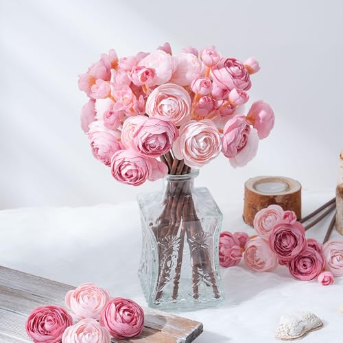 Ranunculus Artificial Flowers 18 Pcs, Faux Silk Mini Peonies Bulk Flowers for Vase, Fake Wedding Filler Flowers for DIY Bouquets, Centerpieces Arrangements Bridal Shower Decor, Dusty Rose - color: Dusty Rose