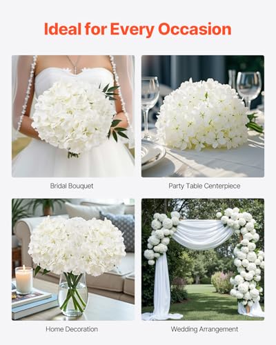 VEVOR Artificial Flowers, 105 pcs Real Looking White Silk Fake Hydrangea Bulk, White Faux Bridal Shower with Stems for DIY Wedding Bouquets, Home Centerpieces Arrangements, Party Tables Decorations - size: 105 PCS