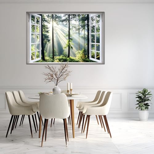AMAZING WALL Morning Forest Sunlight View Peel and Stick 3D Fake Window Stickers,Self-Adhesive Nature Decals Wall Murals for Home Decor,32x48in/2PCS - color: Forest Sunlight, size: 32x48"/2PCS