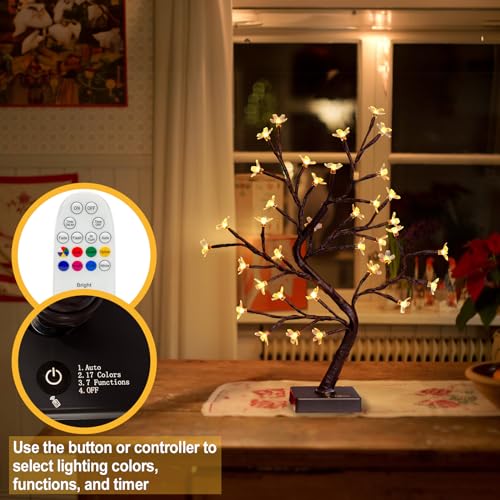 PEIDUO RGBW Cherry Blossom Tree, Light up Bonsai Tree 36 Color-Changing LED, Lit Spirit Tree Lamp with Controller for Christmas Indoor Home Bedroom Tabletop Decoration, USB/Battery Powered, 17.5 Inch - style: RGBW Cherry Blossom Tree