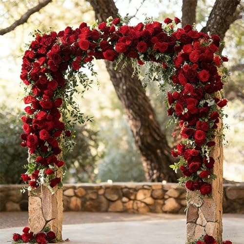 Jasion 50PCS Artificial Roses Realistic Velvet Silk Faux Flowers Bouquet for Mother's Day Wedding Home Party Table Centerpieces Decoration (Red) - color: Red 50pcs