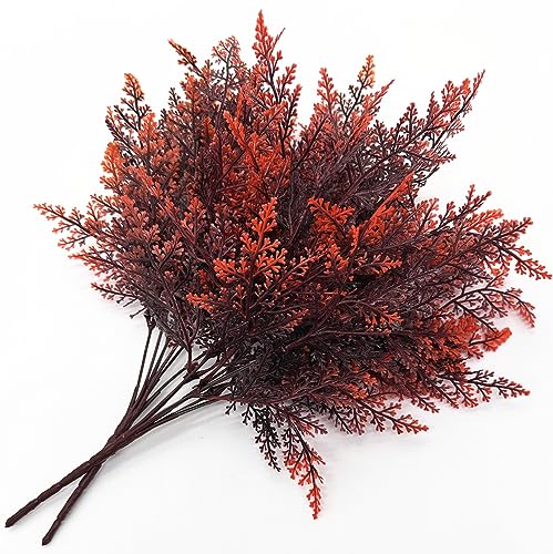 CATTREE Artificial Fern Plants, Fake Ferns Bushes Plastic Shrubs Boston Leaves Bundle Faux Foliage for Outdoor Indoor Decor Garden Kitchen Office Wedding Party Christmas DIY Decoration - Red 4 Pack - color: Red Fern Leaves Shrubs - 4 Pack