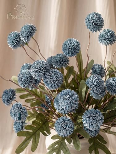9pcs Fake Flowers Silk Mini Mums with Stems, Dusty Blue Faux Chrysanthemum Pompon Balls Artificial Flower Bulk for DIY Wedding Centerpieces, Vase Fillers, Floral Arrangements & Home Decor - color: Dusty Blue