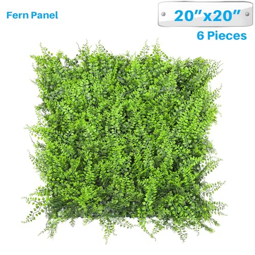 Patio Paradise Artificial Greenery Grass Wall Panels, 20"x20" (6pc) Faux Grass Boxwood Backdrop Fake Ivy Privacy Screen Green Hedge for Indoor Outdoor Décor, Fern with Backing - color: Fern with Backing, size: 20"x20"
