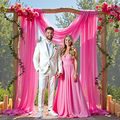 Wedding Arch Draping Fabric, 1 Panel 18FT Hot Pink Sheer Backdrop Curtain Chiffon Fabric Drapery Voile Scarf Draping Panels for Wedding Archway Ceremony Curtain Valance Party Decoration - color: Hot Pink Drapes Curtain, size: (1 Panel )6 Yards/18ft