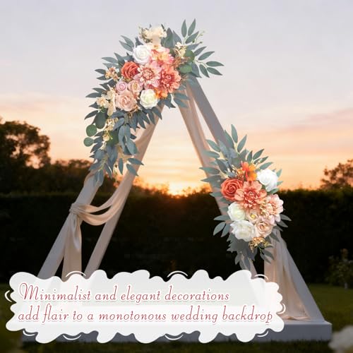 Wedding Arch Flowers (2-Pack), Artificial Dusty Rose Floral Arch Decorations for Weddings Ideal for wedding welcome signage Decorations , banquet backdrop arrangements, and bridal parties (Orange) - color: Orange
