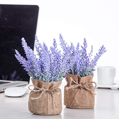Artificial Mini Potted Flowers Plant Lavender for Home Decor Party Wedding Garden Office Patio Decoration(Linen Pot)