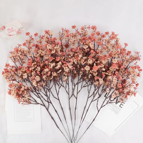 8Pcs Babys Breath Fake Artificial Flowers Fall Flowers, Real Touch Light Coffee Color Plants Silk Flowers for Vase Home Office Wedding Indoor Outdoor Centerpiece Table Party Decorations - color: Beige Brown, size: 8 Bundles