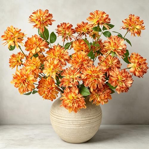 5 Pcs Artificial Silk Rosa Banksiae Flowers - 27" Long Stem | Realistic Faux Floral, DIY Arrangement Fake Flower for Wedding Centerpiece Home Party Indoor Vase Decor - color: Orange Yellow