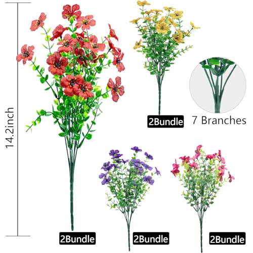 Artificial Flowers for Outdoor,8 Bundle UV Resistant Fake Flower Outdoor Faux Flowers Plastic Plants Shrubs for Indoor Outside Garden Home Decor(Mix Colors) - color: Mix Colors, size: 8 Bundles