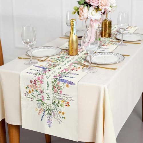 72 x 13 Inch Spring Wildflower Table Runner – Floral Table Runner with Symmetrical Wildflower Pattern for Garden Parties, Kitchen, Mantel, Dining Table Décor, Spring Party Supplies - style: Art Deco